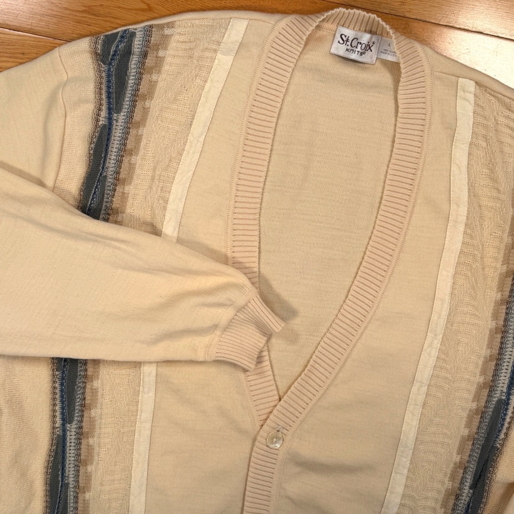 St Croix Knit Vintage Cardigan Sweater LARGE 100% Wool Cardigan Made‎ USA